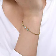 Gabriel & Co.,14K Yellow Gold Bujukan Split Cuff Bracelet with Diamond Pavé Hexagon Caps