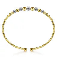 Gabriel & Co., 14K Yellow-White Gold Bujukan Bead Cuff Bracelet with Pave Diamond Stations