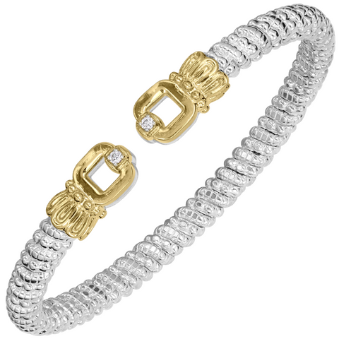 VAHAN 14K Yellow Gold, Sterling Silver, and Diamond 4mm Open Cuff Bracelet