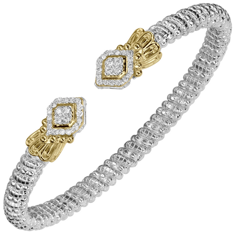 VAHAN 14K Yellow Gold, Sterling Silver and Diamond Open 4mm Cuff Bracelet