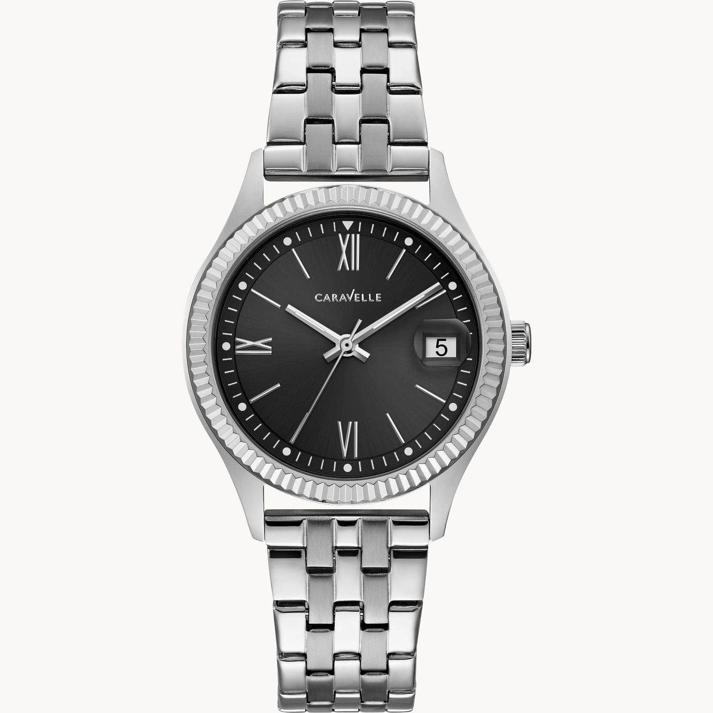Caravelle Stainless Steel Black Dial Ladies Watch