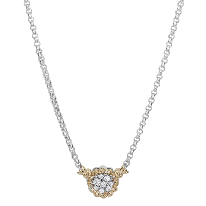 VAHAN 14K Gold and Sterling Silver Simple Elegance Diamond Disc Necklace