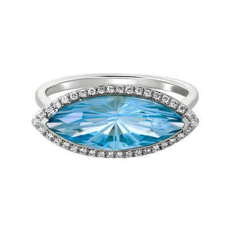 Artistry 14KW Swiss Blue Topaz and Diamond Marquise Ring