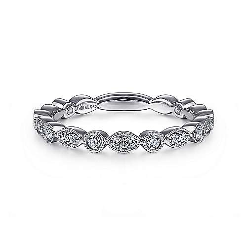 Gabriel & Co., 14K White Gold Marquise and Round Station Diamond Ring