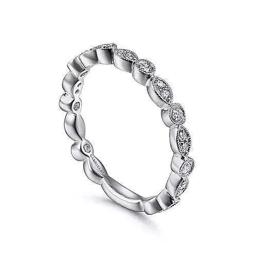 Gabriel & Co., 14K White Gold Marquise and Round Station Diamond Ring