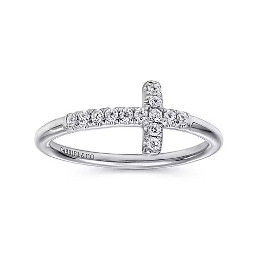 Gabriel & Co 14K White Gold Sideways Diamond Cross Ring
