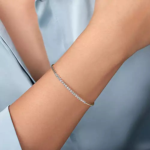Gabriel & Co., Beaded Bangle Bracelet Cuff 14K White and Yellow Gold Diamond 0.40ct Bujukan