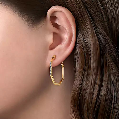Gabriel & Co., 14K Yellow Gold 30MM Classic Diamond Hoop Earrings