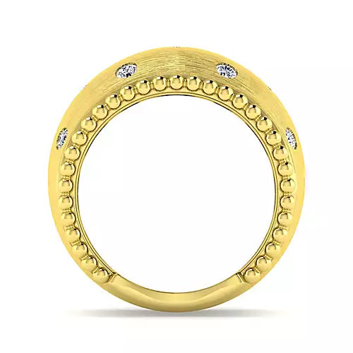 Gabriel & Co., 14K Yellow Gold Bujukan Diamond Ladies Wide Band Ring