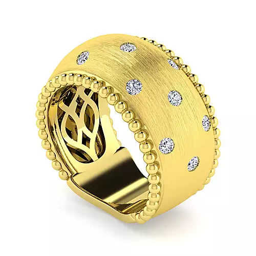 Gabriel & Co., 14K Yellow Gold Bujukan Diamond Ladies Wide Band Ring