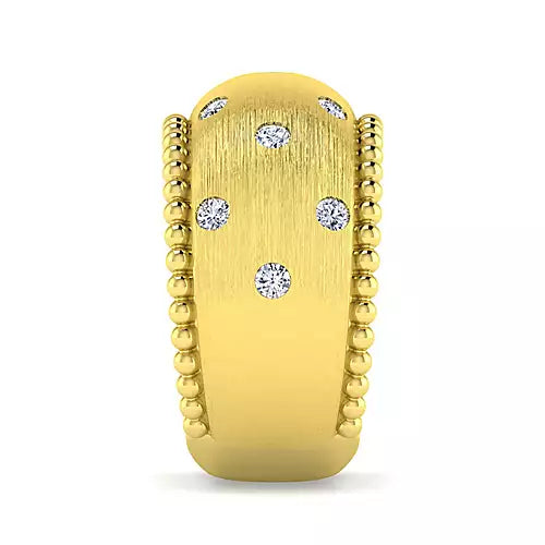 Gabriel & Co., 14K Yellow Gold Bujukan Diamond Ladies Wide Band Ring