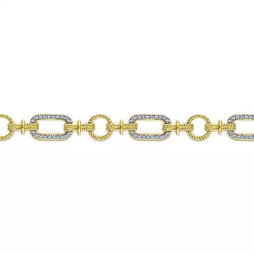 Gabriel & Co., 14K Yellow and White Gold Diamond Bracelet with Alternating Links