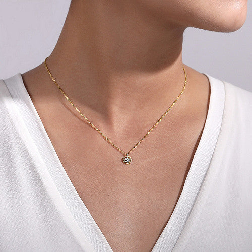 Gabriel & Co., 14K Yellow Gold Beaded Round Floating Diamond Pendant Necklace