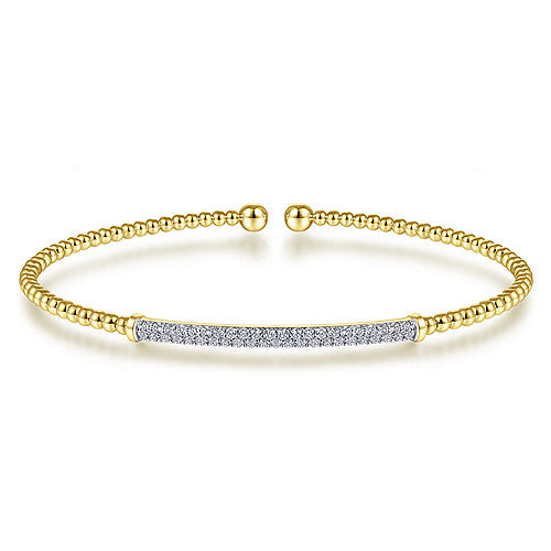 Gabriel & Co., 14K Yellow Gold Bujukan Split Cuff Bracelet with Diamond Pave Bar