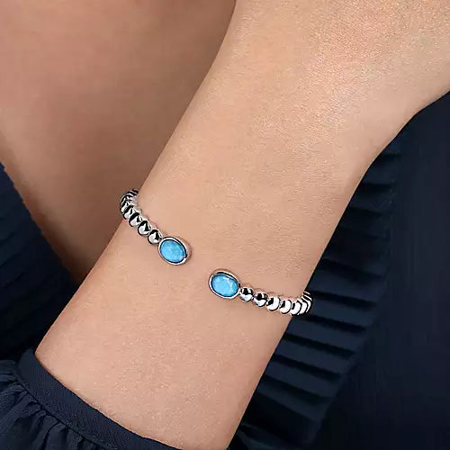 Gabriel & Co. Sterling Silver Bujukan Bangle featuring Rock Crystal and Turquoise