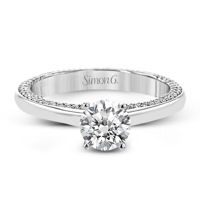Simon G. 18K White Gold Semi Mount Engagement Ring With Round Center