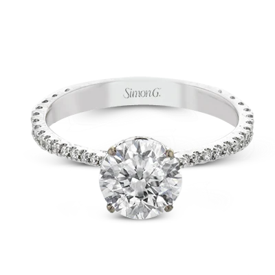 Simon G. 18K White Gold Semi Mount Diamond Engagement With Round Center and Hidden Halo