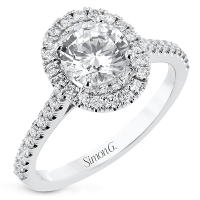 Simon G 18K Two Tone White and Yellow Gold with Oval Center and Diamonds