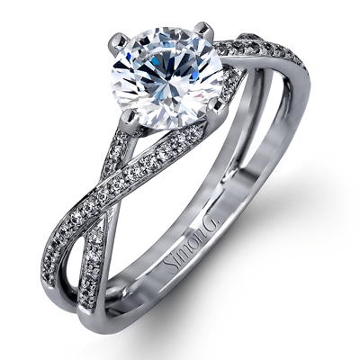 Simon G. 18K White Gold Semi Mount Engagement Ring With Round Center