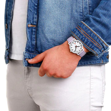 Mondaine Essence White Dial Lavender Strap 41mm Watch