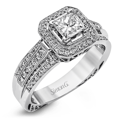 Simon G. 18K White Gold Semi Mount Engagement Ring With Round Center