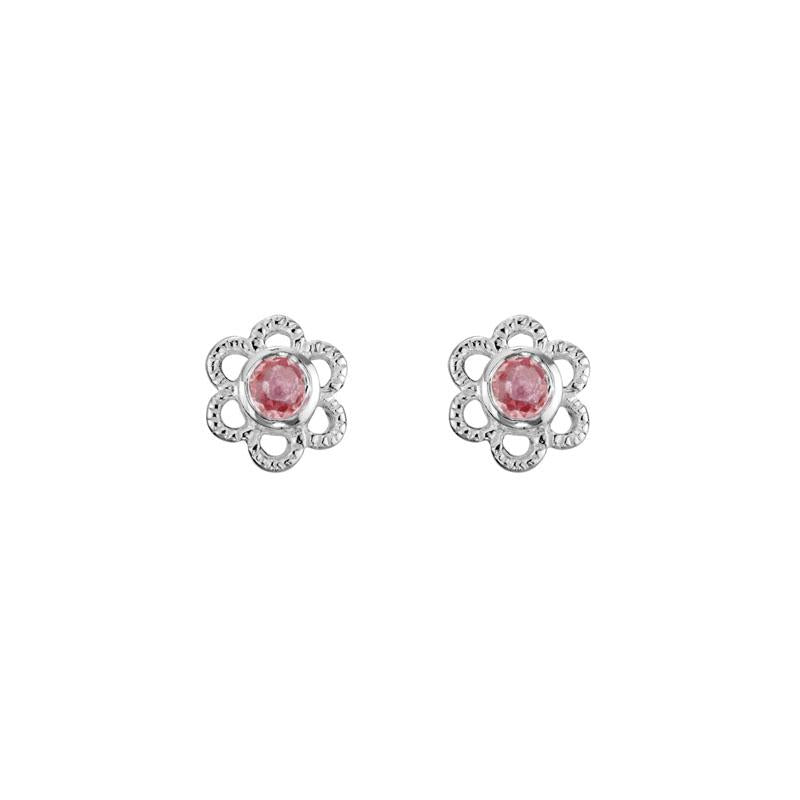 Artistry Birthstone Sterling Silver Flower Studs Featuring Pink Tourmaline