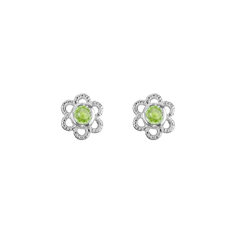 Artistry Birthstone Sterling Silver Flower Studs Featuring Peridot
