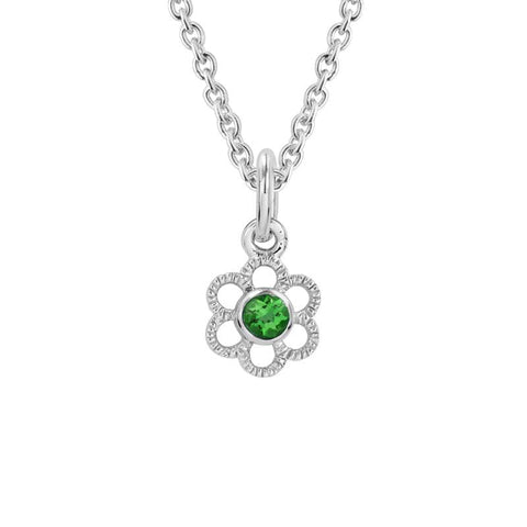 Artistry Birthstone Sterling Silver Flower Pendant Featuring Emerald