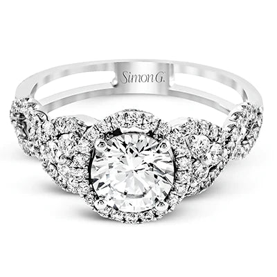 Simon G. 18K White Gold Semi Mount Engagement Ring With Round Center