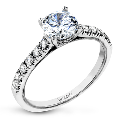 Simon G. 18K White Gold Semi Mount Underhalo Engagement Ring With Round Center