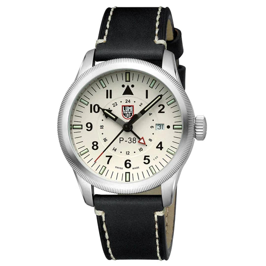 Luminox P-38 LIGHTNING White Dial Black Leather Strap 42mm Pilot Watch