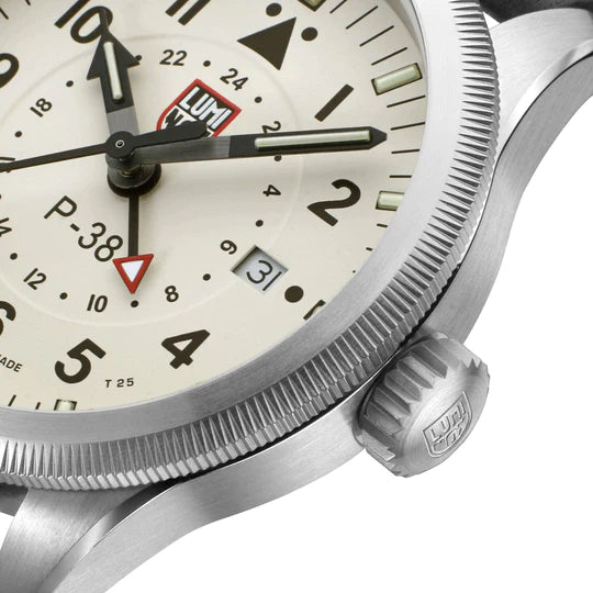 Luminox P-38 LIGHTNING White Dial Black Leather Strap 42mm Pilot Watch