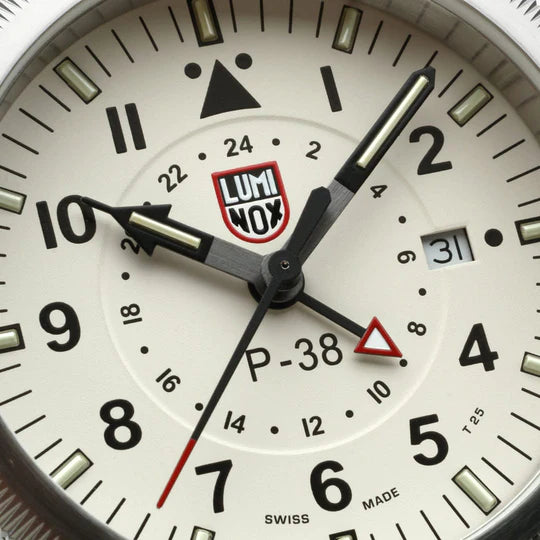 Luminox P-38 LIGHTNING White Dial Black Leather Strap 42mm Pilot Watch