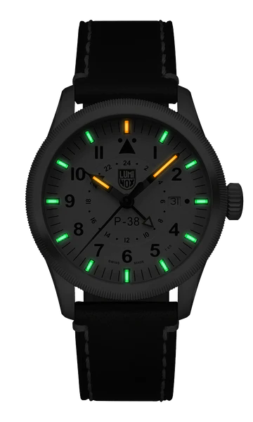 Luminox P-38 LIGHTNING White Dial Black Leather Strap 42mm Pilot Watch