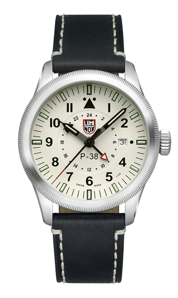 Luminox P-38 LIGHTNING White Dial Black Leather Strap 42mm Pilot Watch