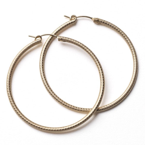 Southern Gates Gold Plated Textured Hoop Earrings (34mm)
