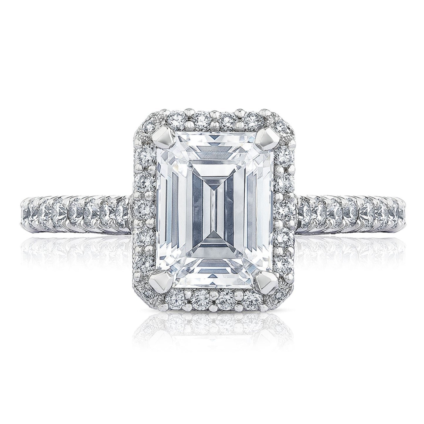 Tacori Petite Crescent 18KW Emerald Halo Diamond Ring