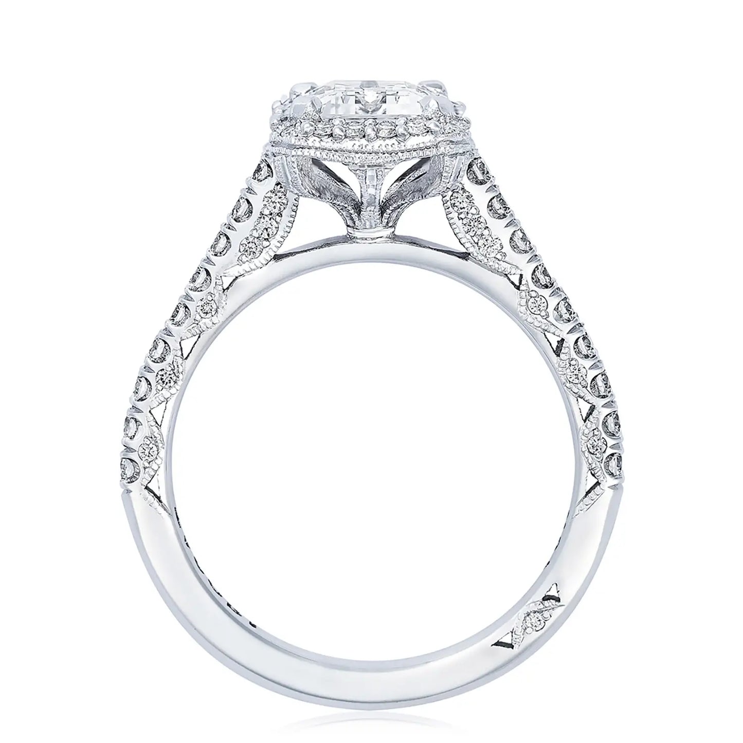 Tacori Petite Crescent 18KW Emerald Halo Diamond Ring