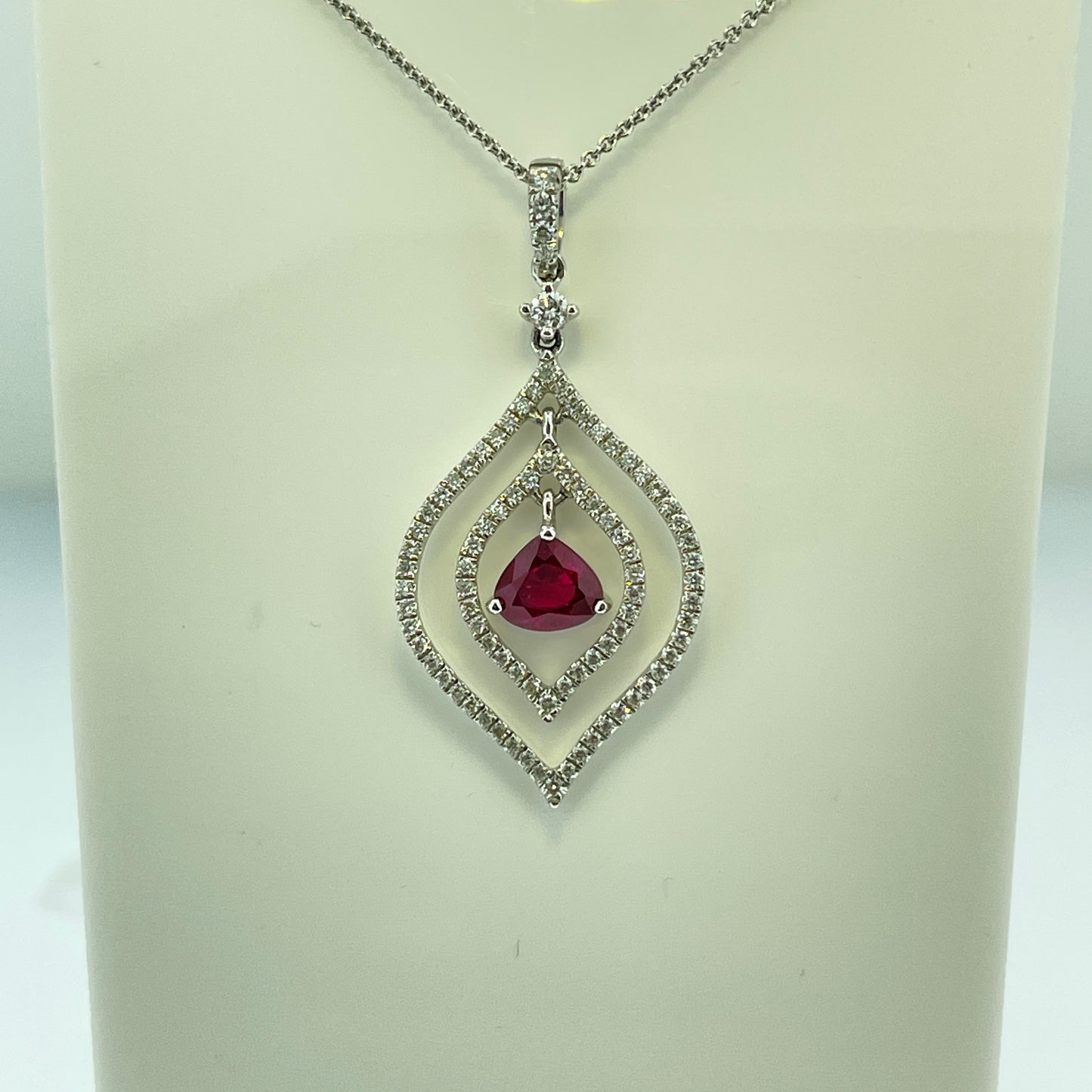 14K White Gold Ruby and Diamond Pendant