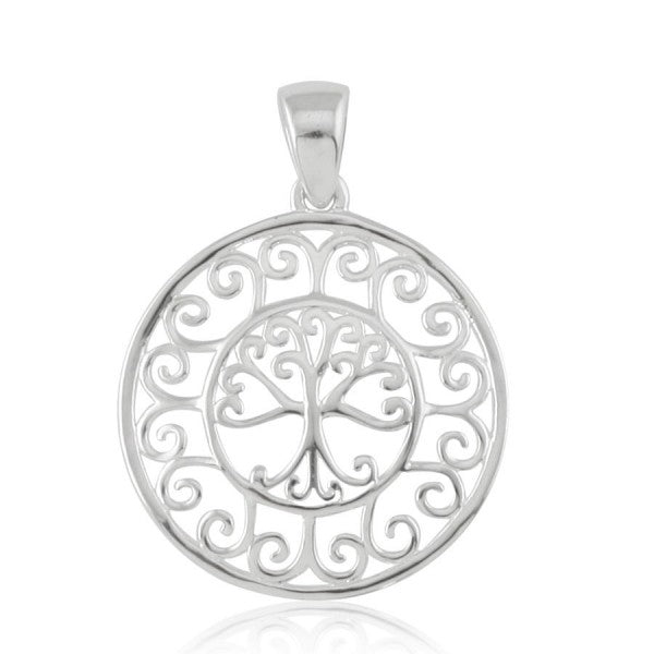 Southern Gates Scroll Framed Round Oak Tree Pendant