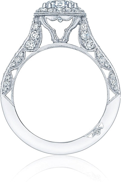 Classic Crescent 18KW Round Halo Diamond Engagement Ring