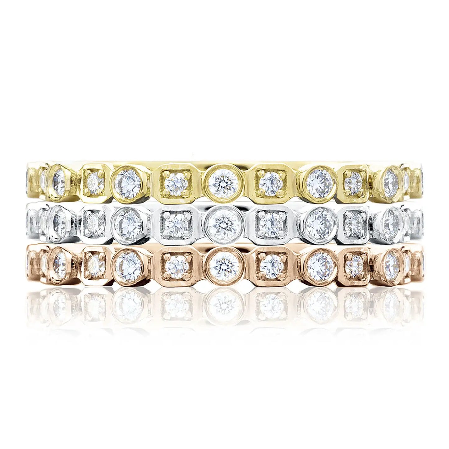 Tacori Sculpted Crescent 18K Yellow Gold Round Bezel Droplet with Square Diamond Accent Wedding Band