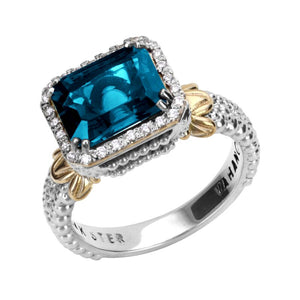 VAHAN 14K Yellow Gold, Sterling Silver, Diamond, with London Blue Topaz Ring