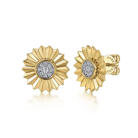 Gabriel & Co., 14K White and Yellow Gold Diamond Cut Stud Earrings