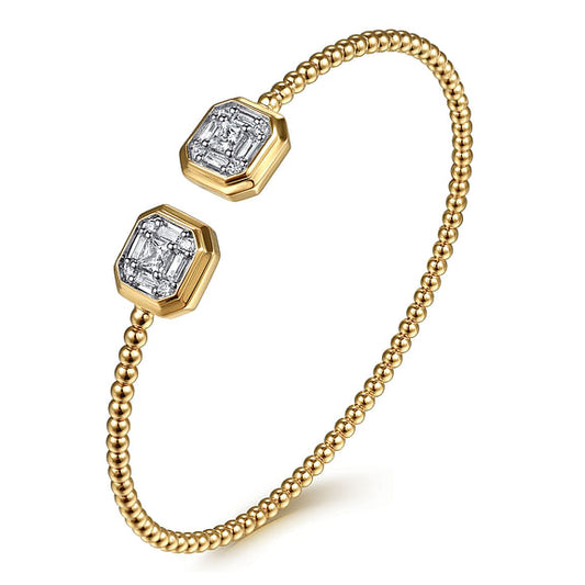 Gabriel & Co., 14K Yellow Gold Bujukan Baguette and Princess Diamond Split Bangle Bracelet