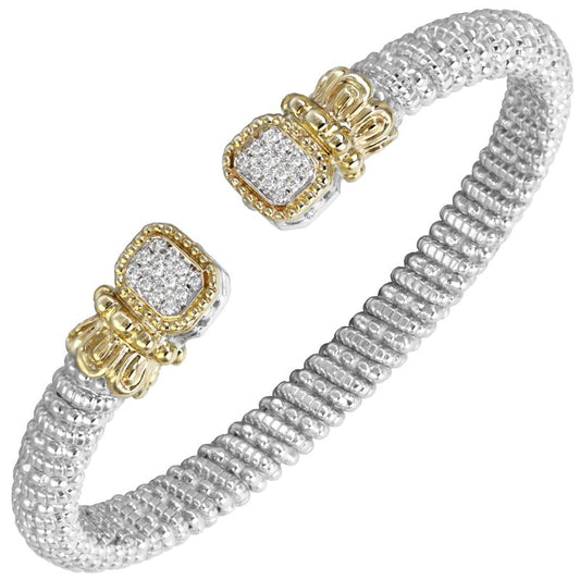 VAHAN 14K Yellow Gold, Diamond, and Sterling Silver 6mm Open Cuff Bracelet