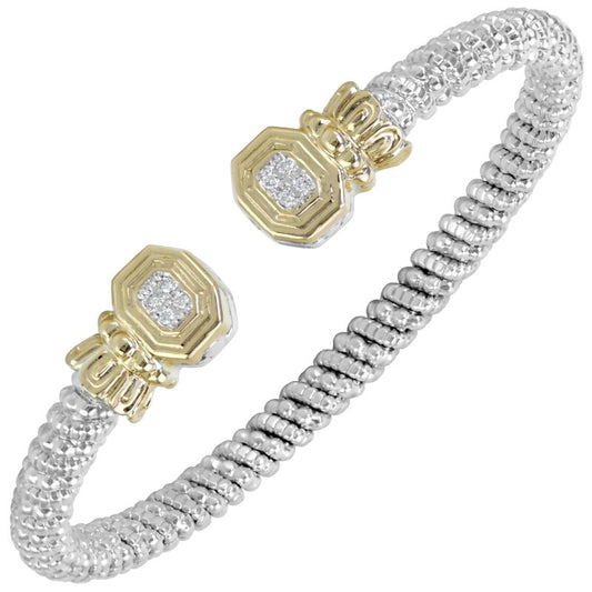 VAHAN 14K Yellow Gold, Diamond, and Sterling Silver 4MM Open Cuff