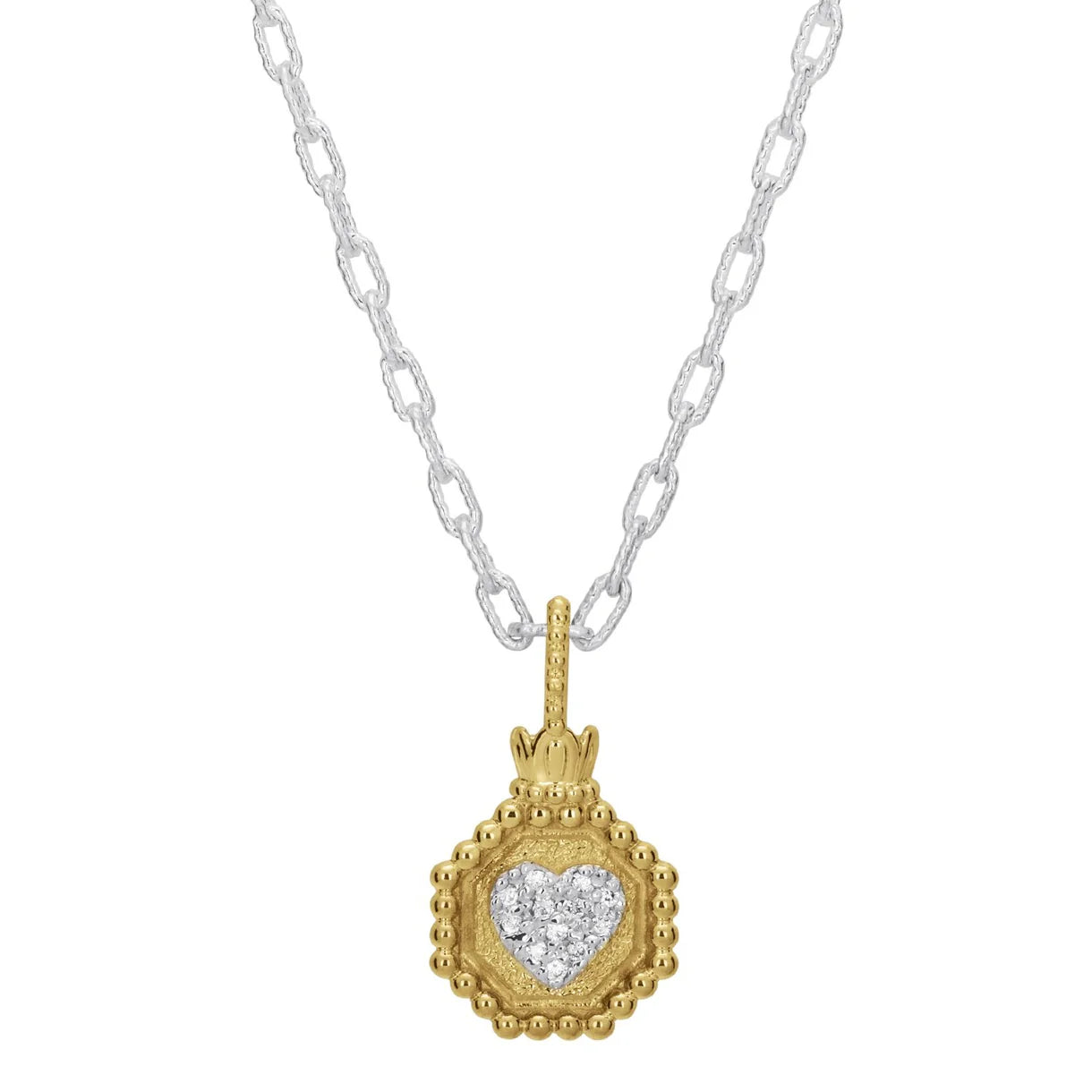 VAHAN 14K Gold and Sterling Silver, Heart Diamond Pendant Necklace