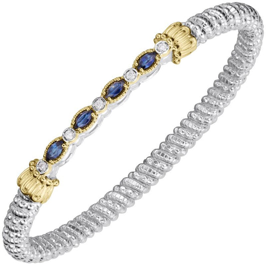 VAHAN 14K Yellow Gold, Blue Sapphire, Diamond, and Sterling Silver 4mm Closed Bracelet