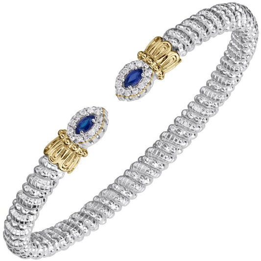 VAHAN Blue Sapphire and Diamond Stackable Bracelet in 14K Gold and Sterling Silver Open Cuff 4mm Bracelet